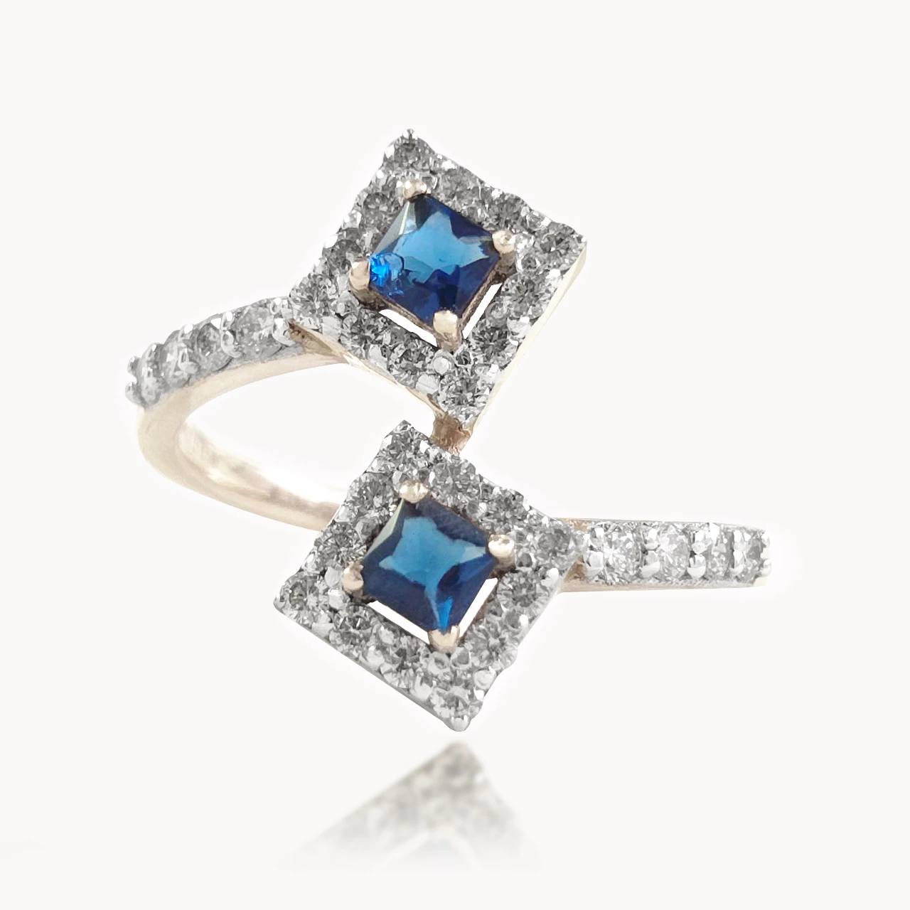 Asher Square Trap Diamond Ring With Blue Stone