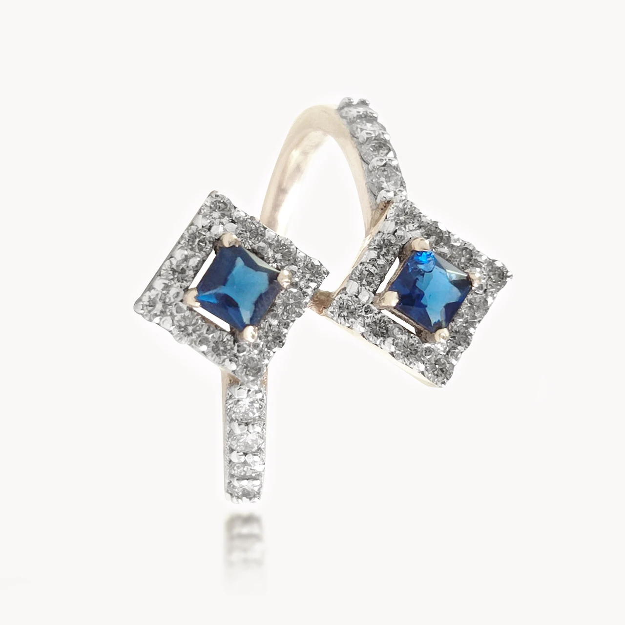 Asher Square Trap Diamond Ring With Blue Stone