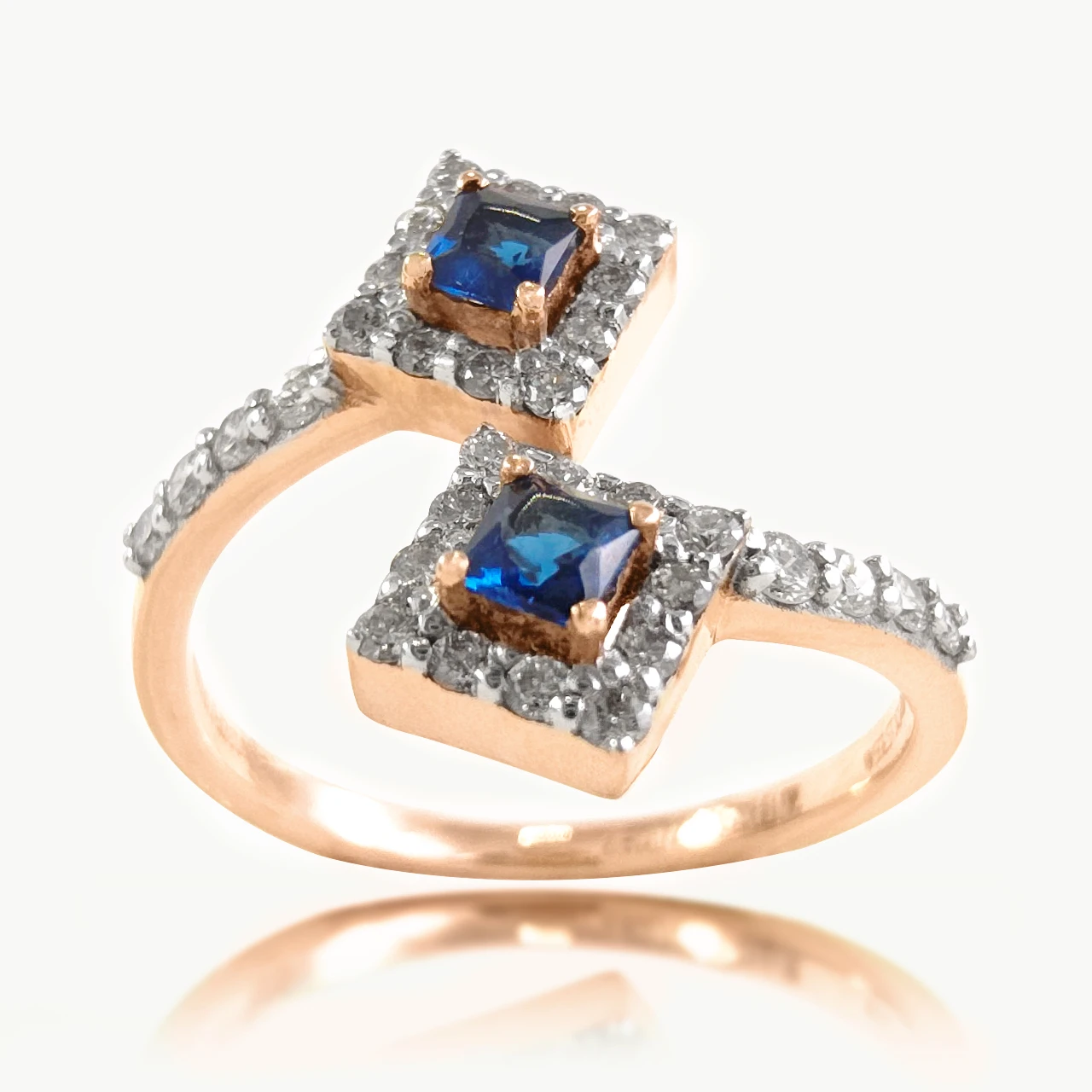 Asher Square Trap Diamond Ring With Blue Stone