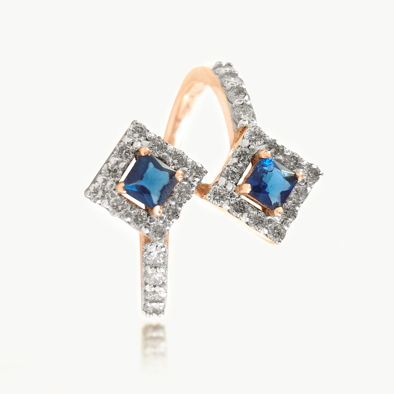 Asher Square Trap Diamond Ring With Blue Stone