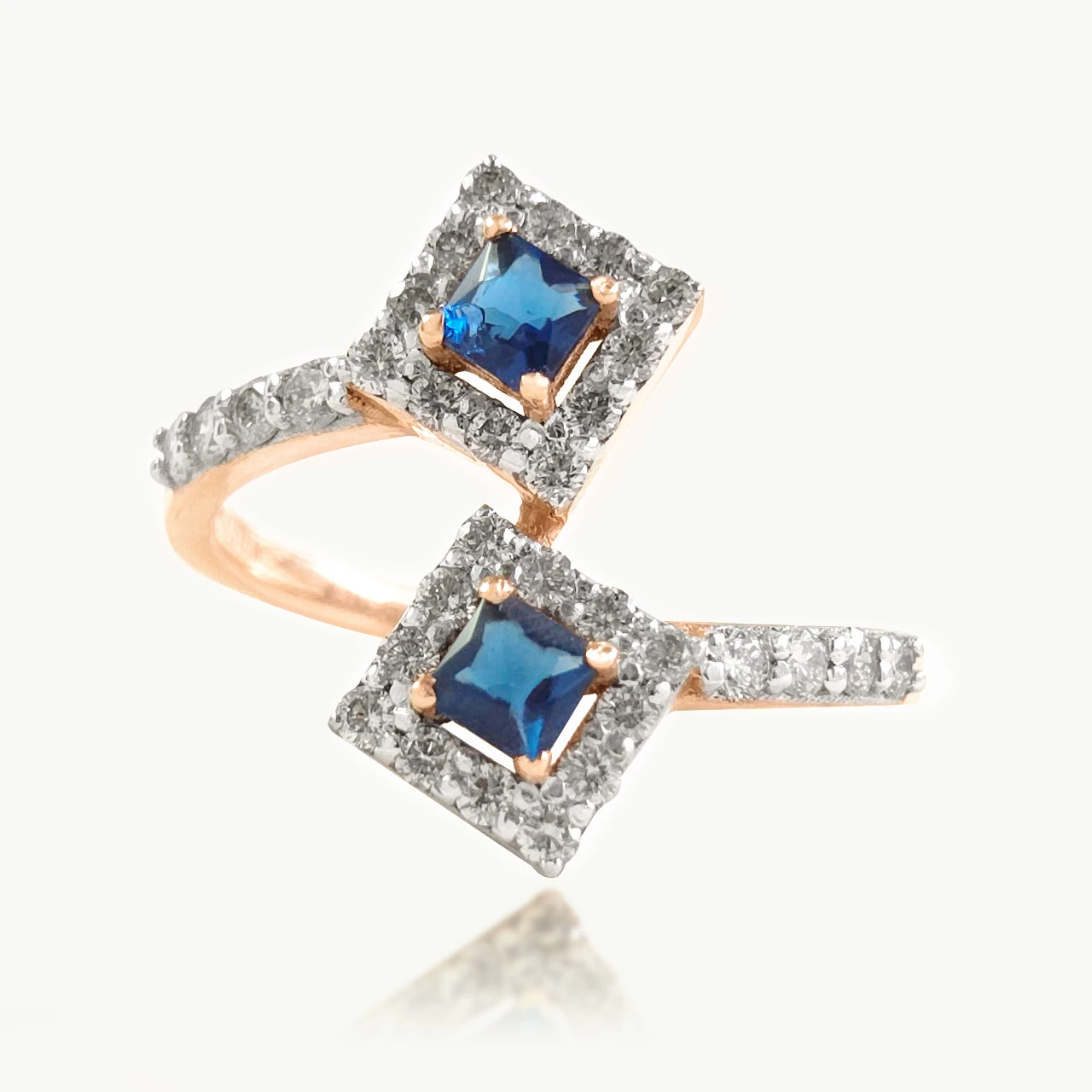 Asher Square Trap Diamond Ring With Blue Stone