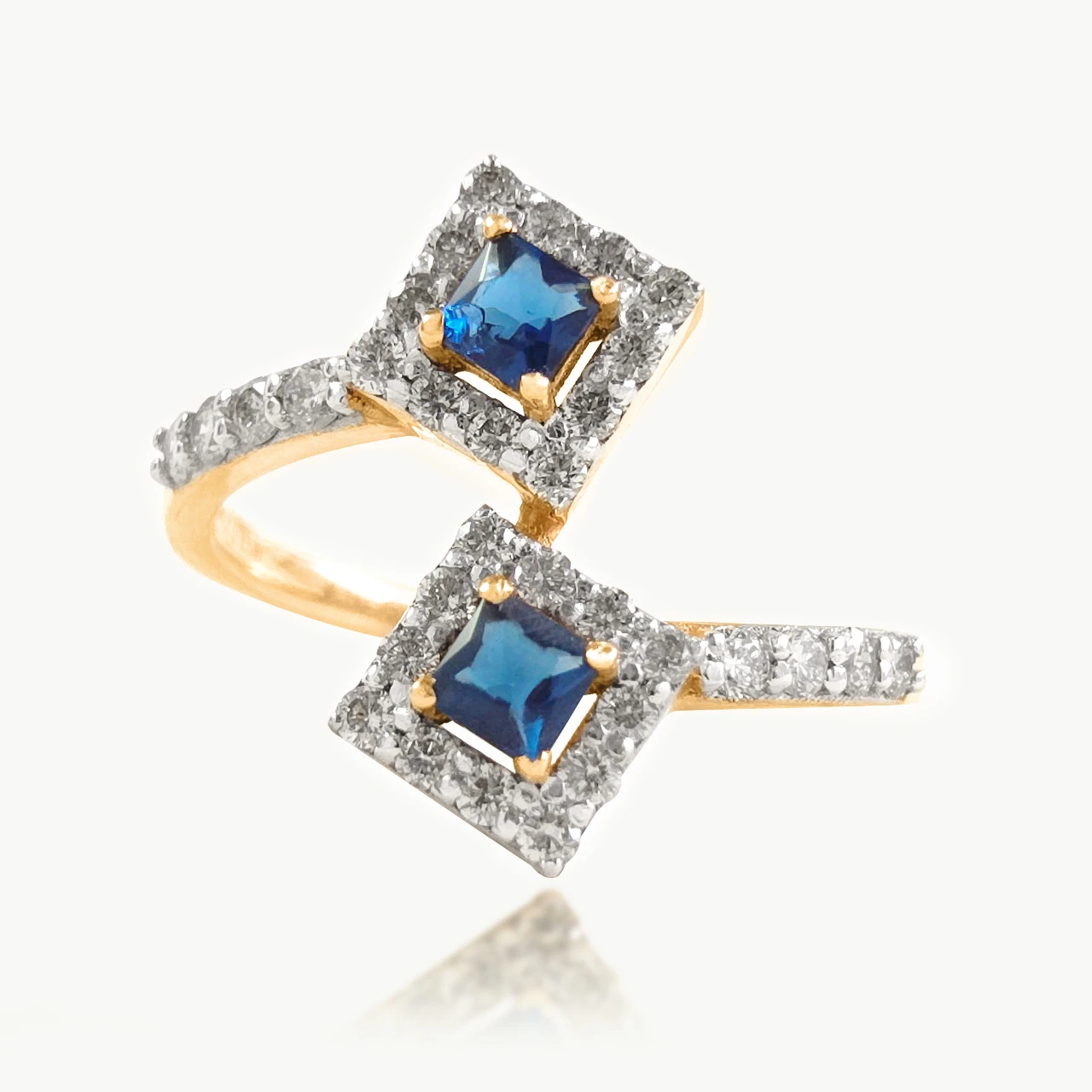 Asher Square Trap Diamond Ring With Blue Stone