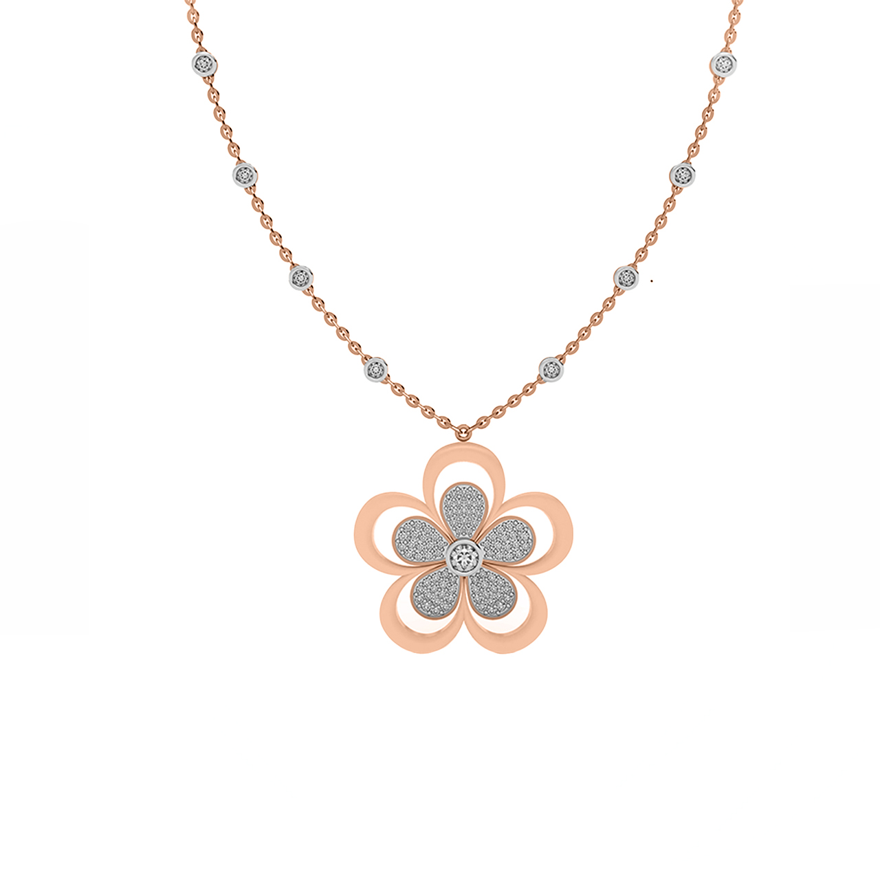 Designer Floret Diamond Pendant Set With Chain