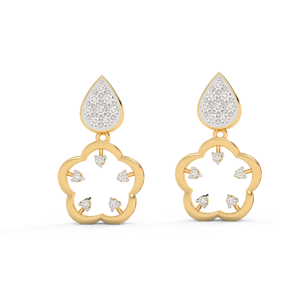 Floral Diamond Dangler Earrings