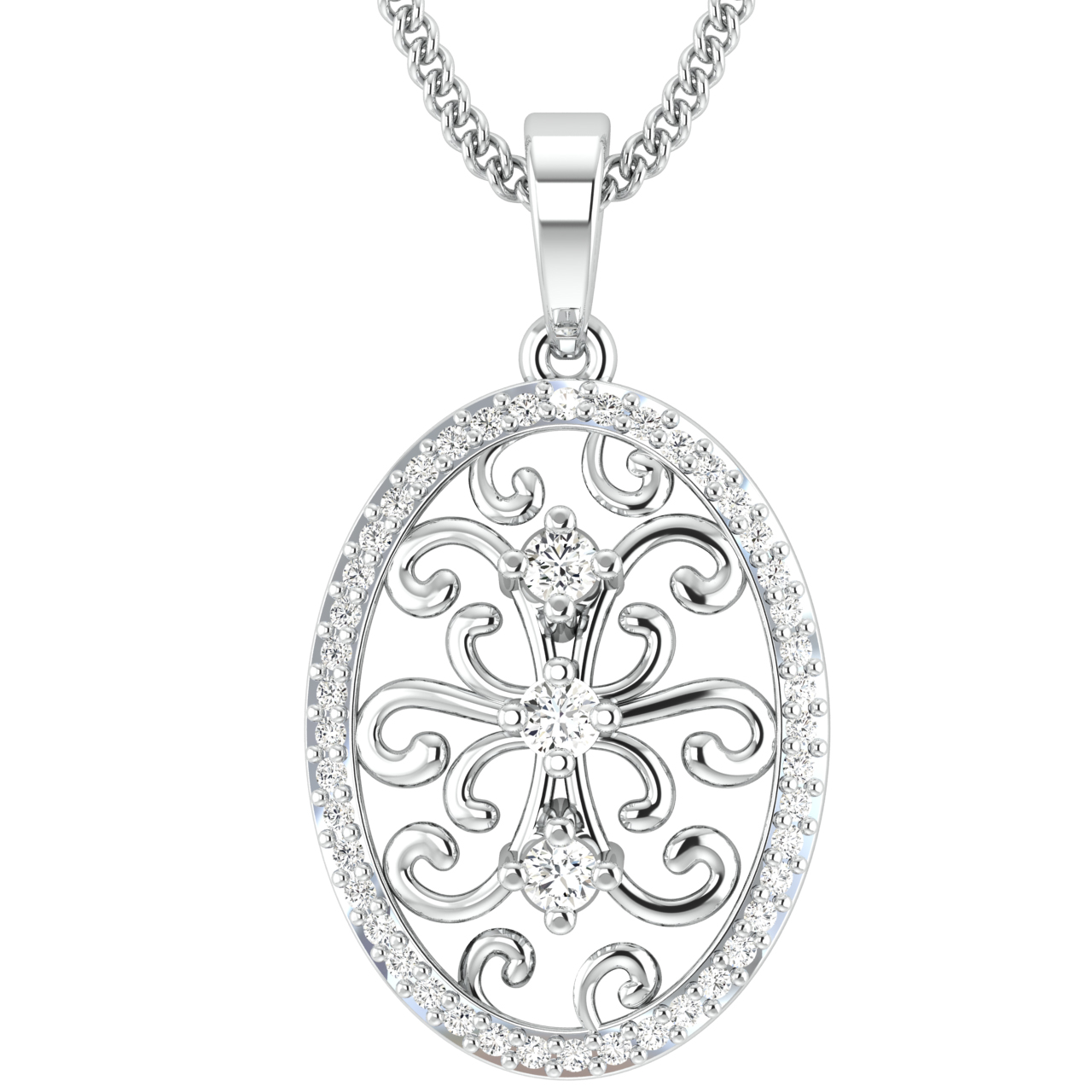 Oval Design Diamond Pendant