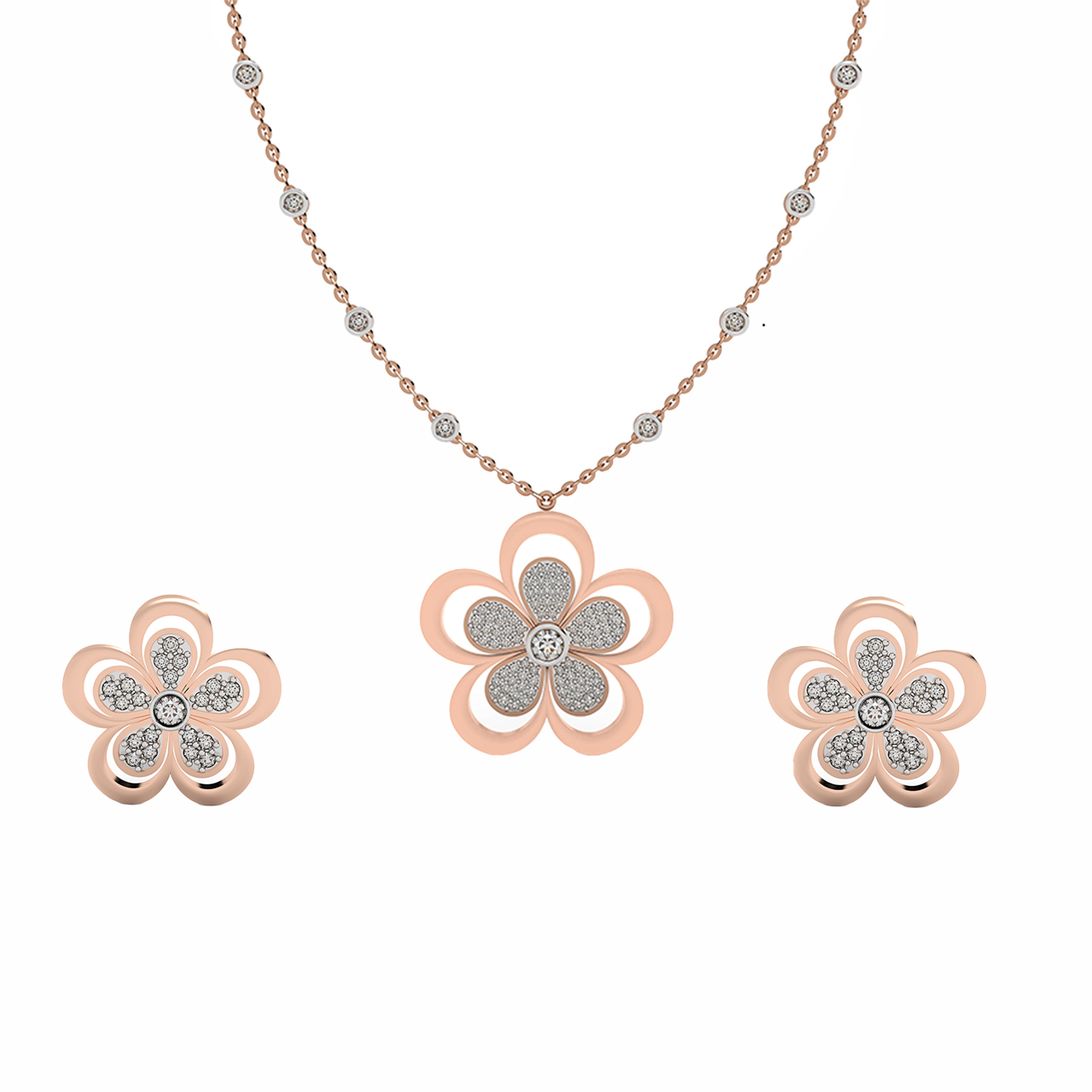 Designer Floret Diamond Pendant Set With Chain