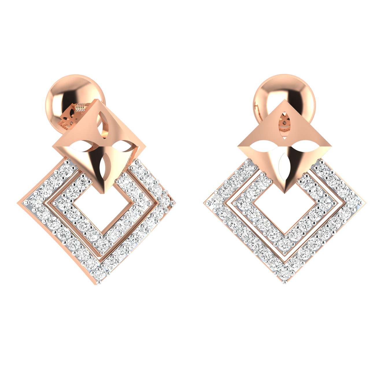 Double Square Round Diamond Earrings