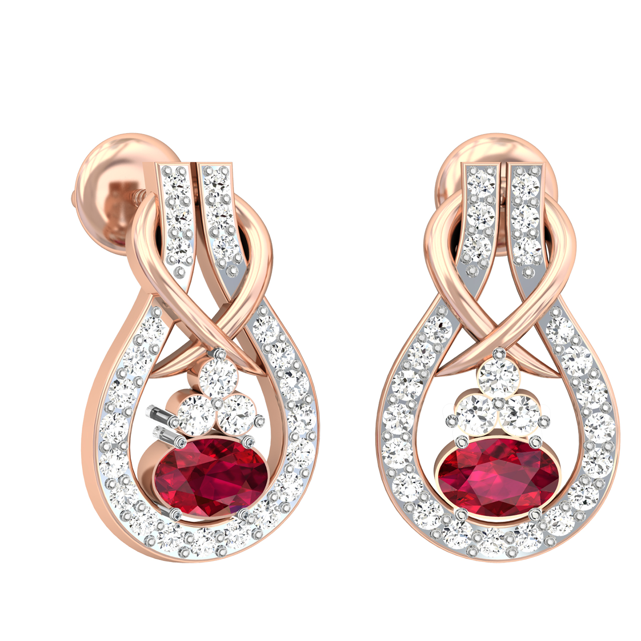 Jessica Round Red Stone Diamond Stud Earrings