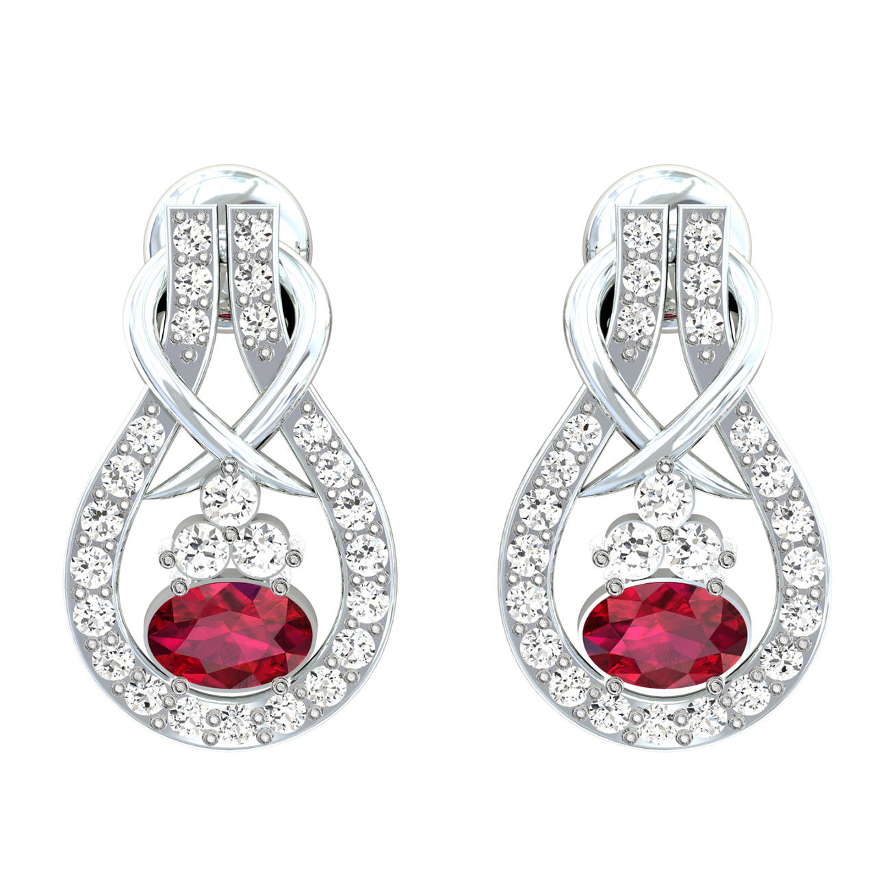 Jessica Round Red Stone Diamond Stud Earrings