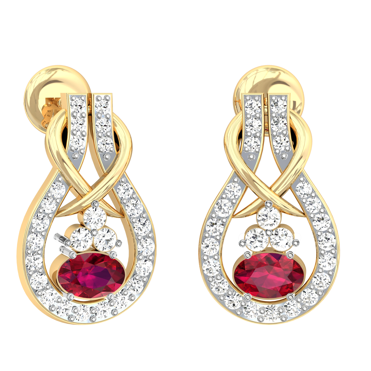 Jessica Round Red Stone Diamond Stud Earrings