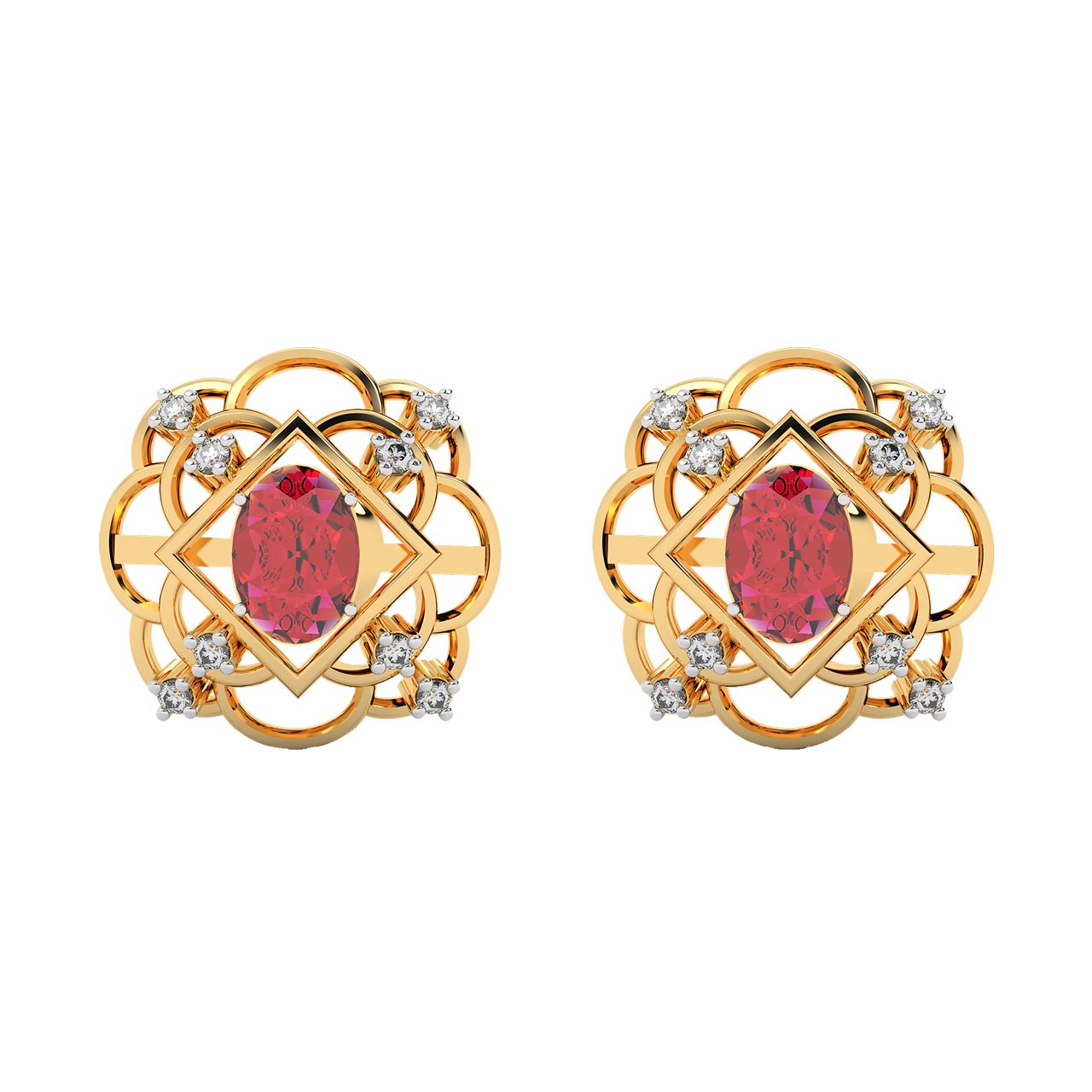 Floral Design Diamond Stud Earrings