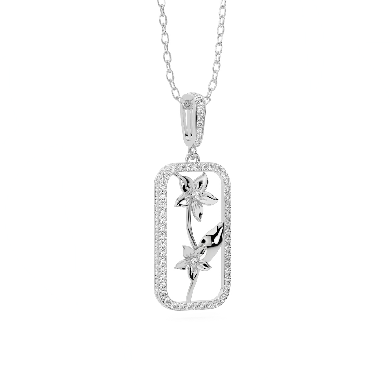 Rectangle Rose Flower Diamond Pendant