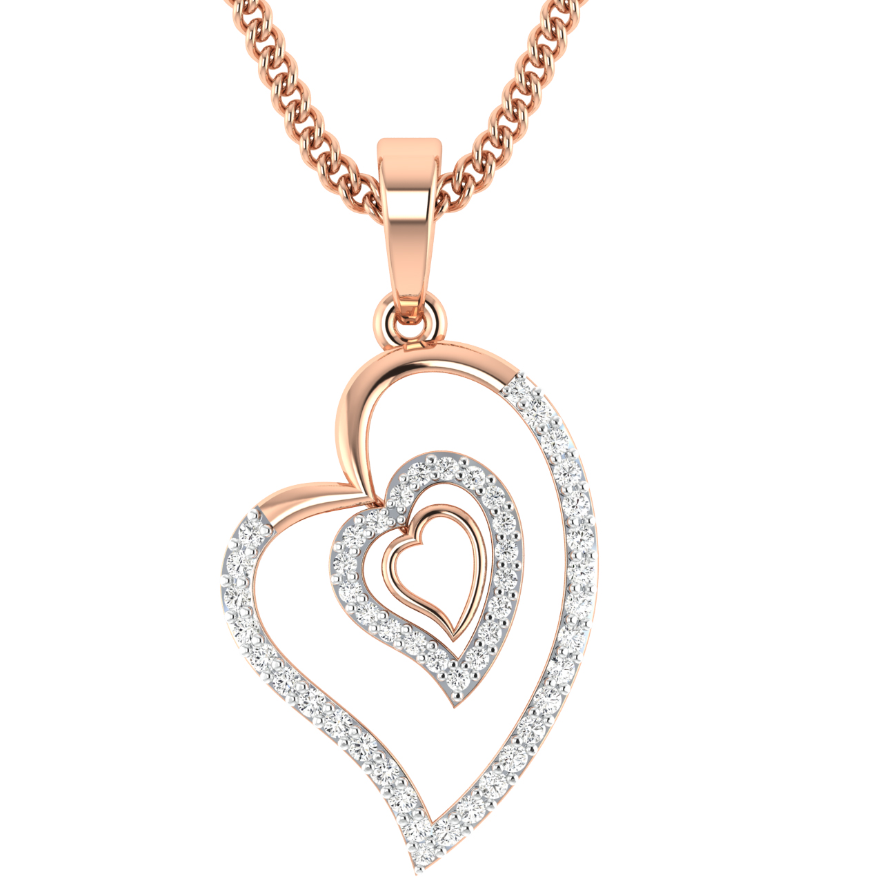 Triple Layer Heart Design Diamond Pendant