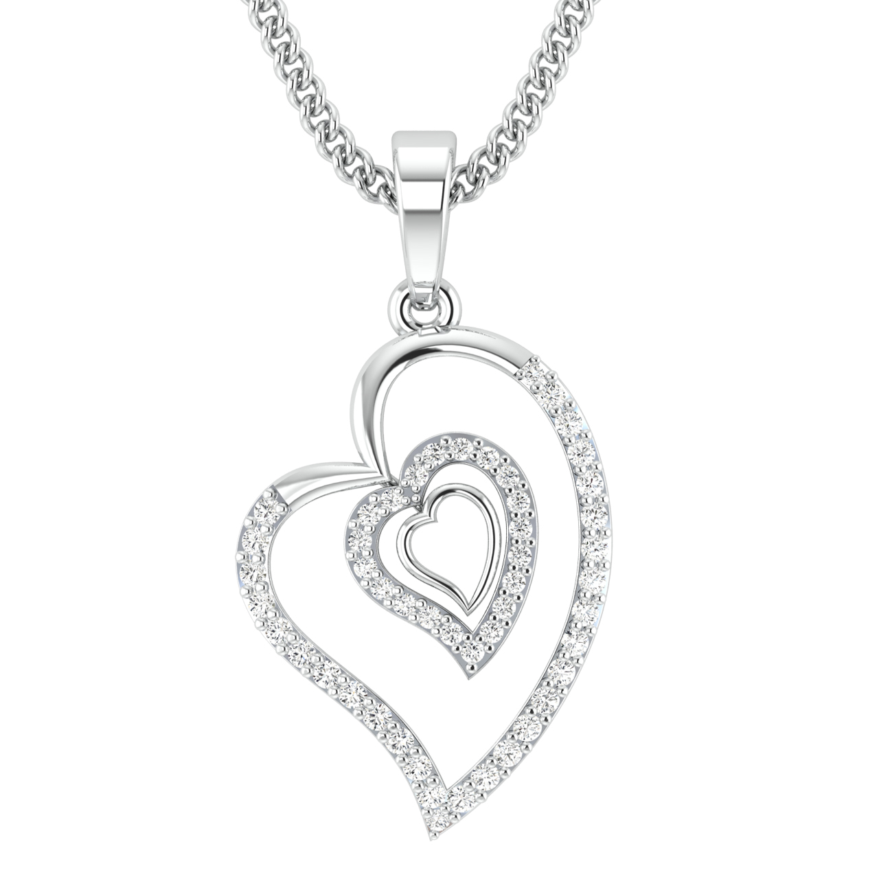 Triple Layer Heart Design Diamond Pendant