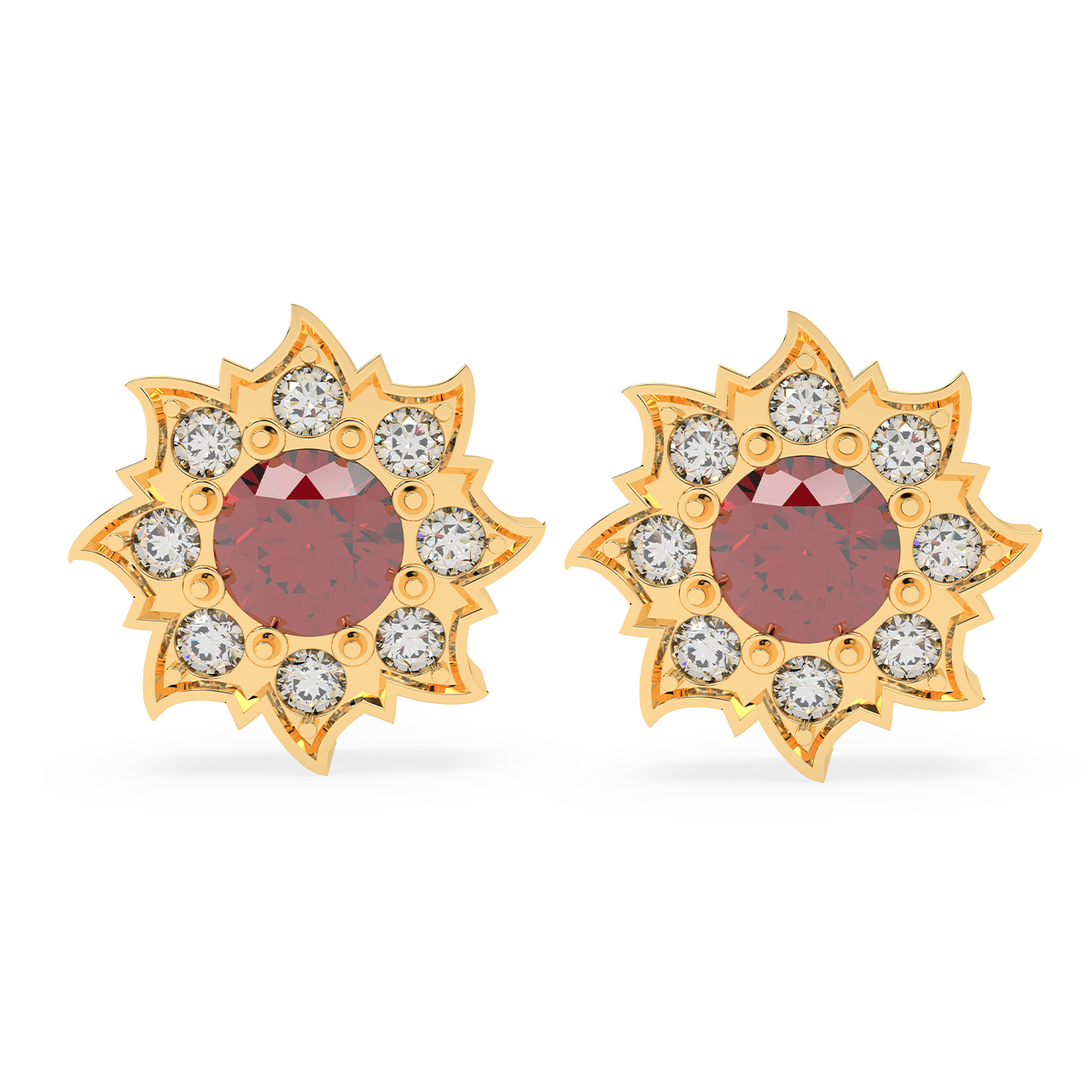 Ruby Flower Diamond Stud Earrings