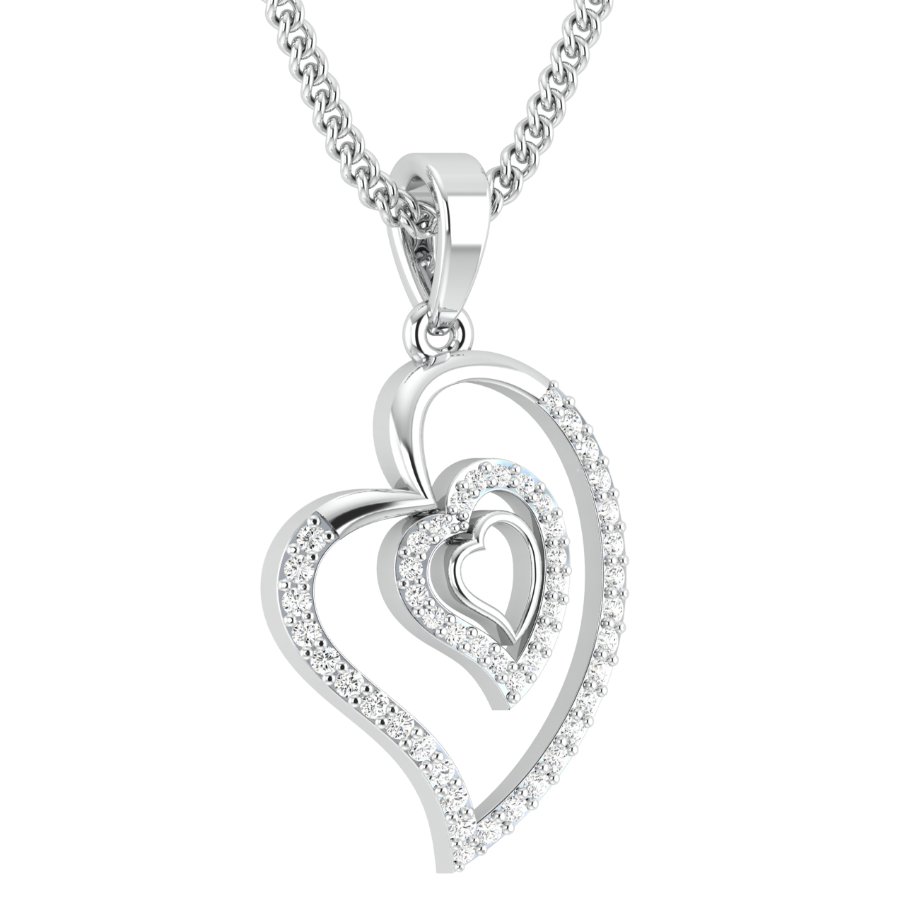 Triple Layer Heart Design Diamond Pendant