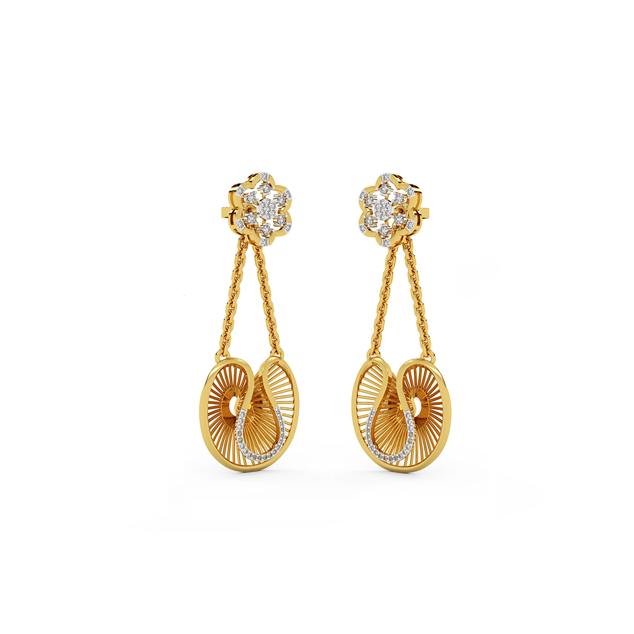 Flower Stud Diamond Dangler Earrings