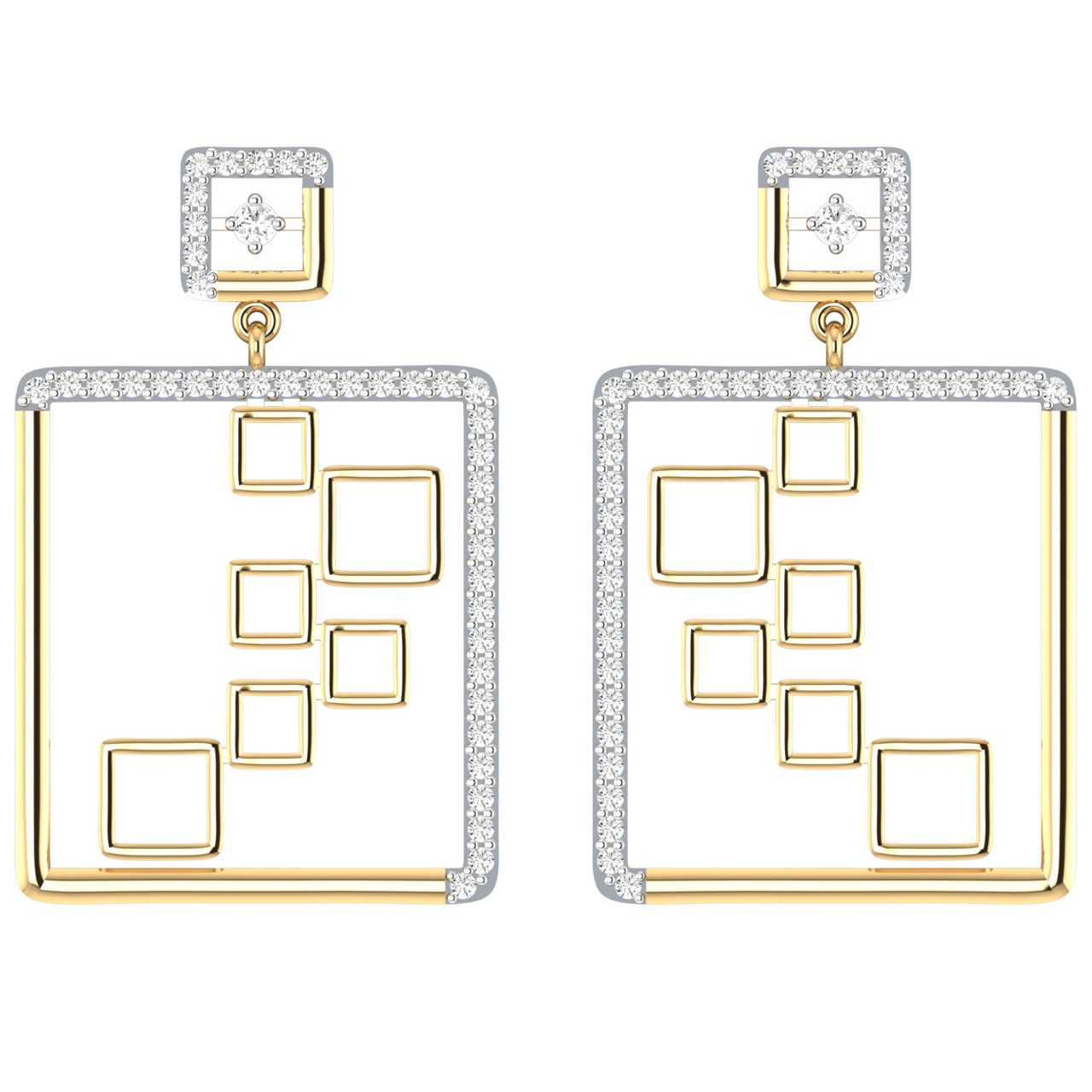 Stylish Inter-Square Diamond Dangler Earrings