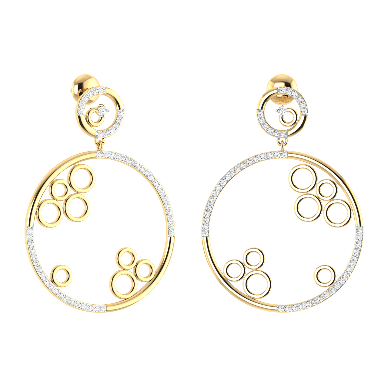 Designer Inter-Circle Diamond Dangler Earrings