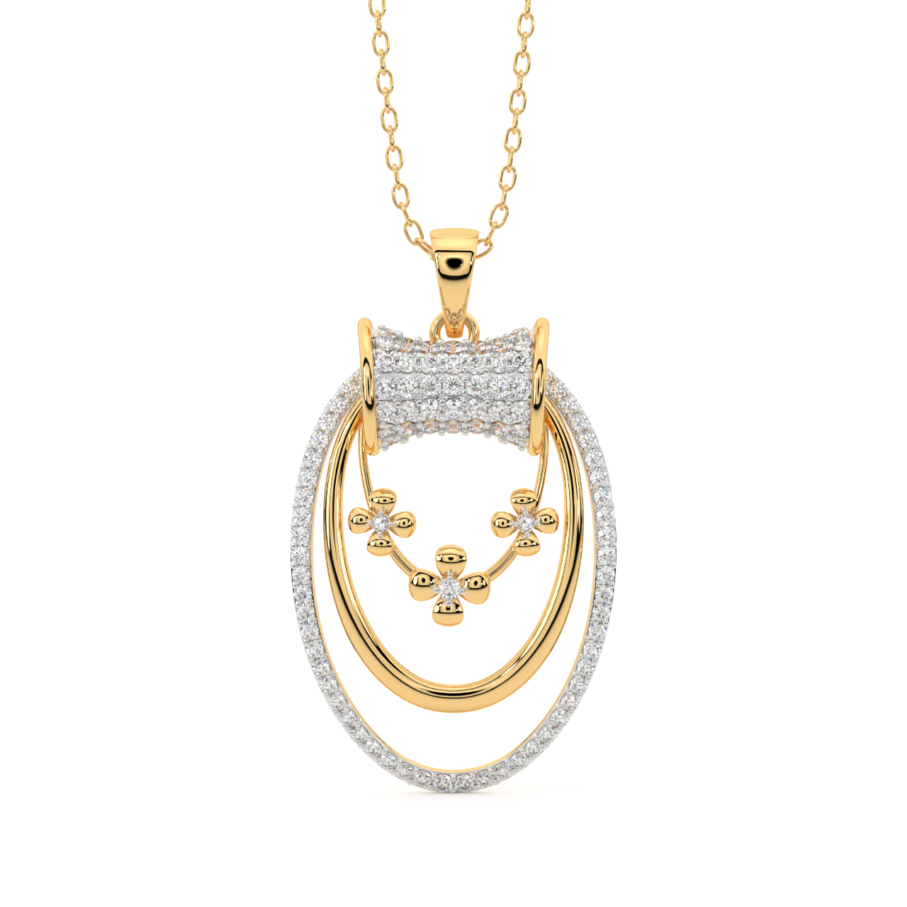 Golden Flower Design Diamond Pendant