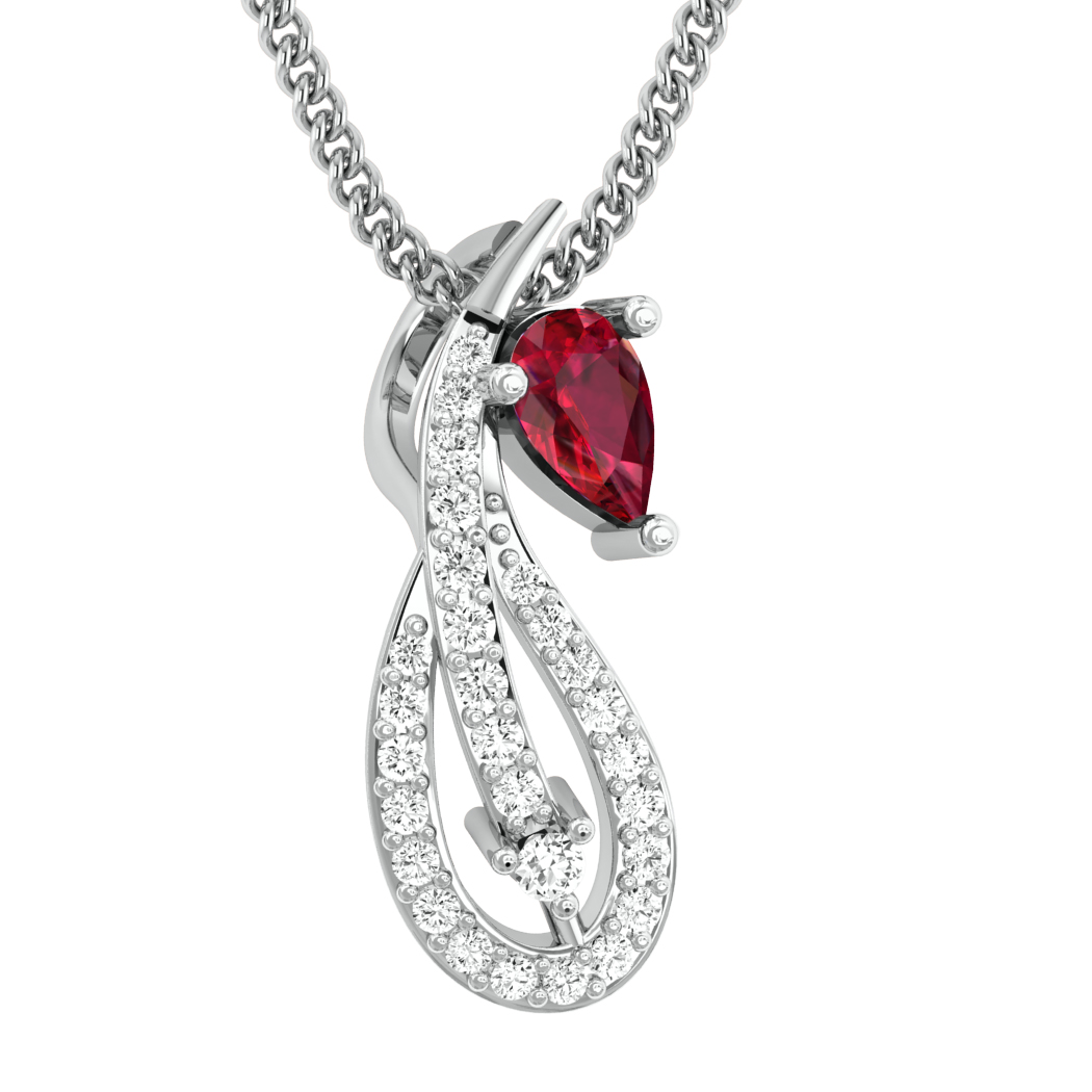 Valery Red Stone Diamond Pendant For Office Wear