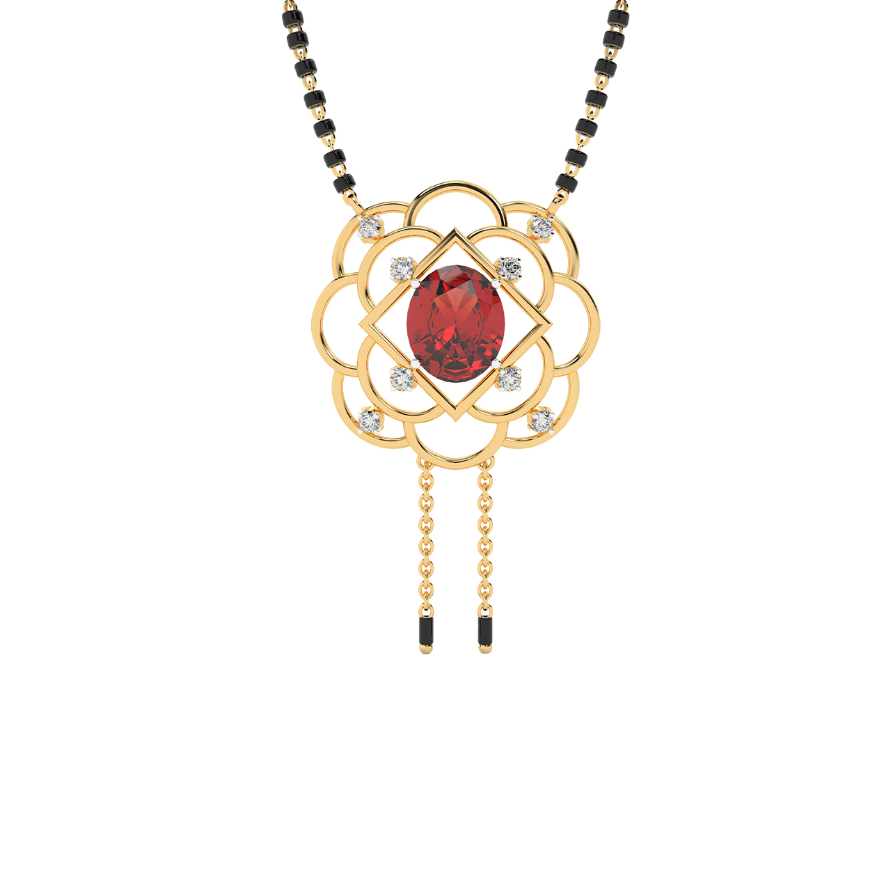 Oval Ruby Design Diamond Mangalsutra