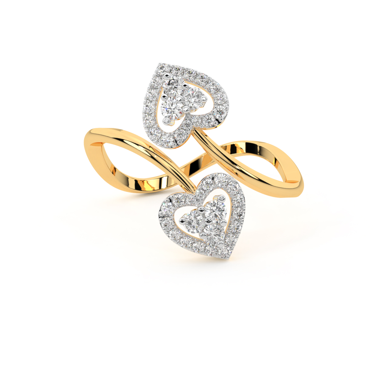 Golden Dual Heart Love Ring