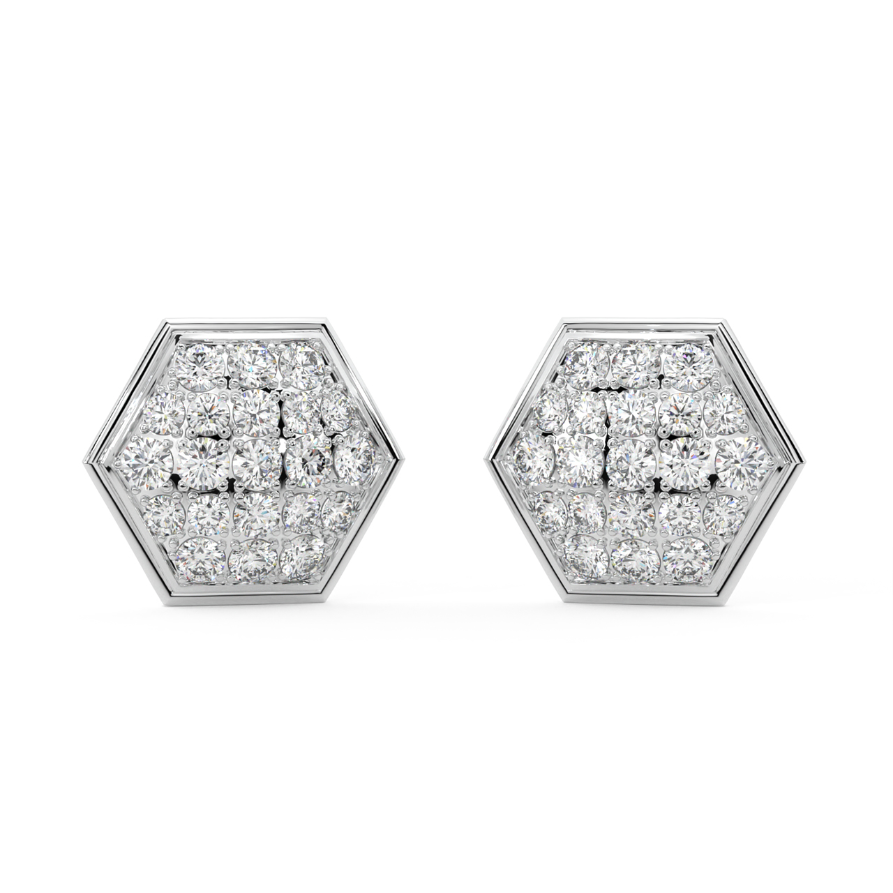 Hexagon Design Diamond Stud Earrings