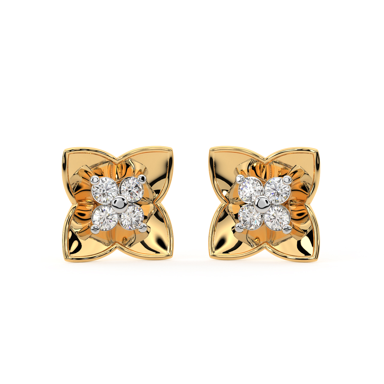 Bright Flower Diamond Stud Earrings