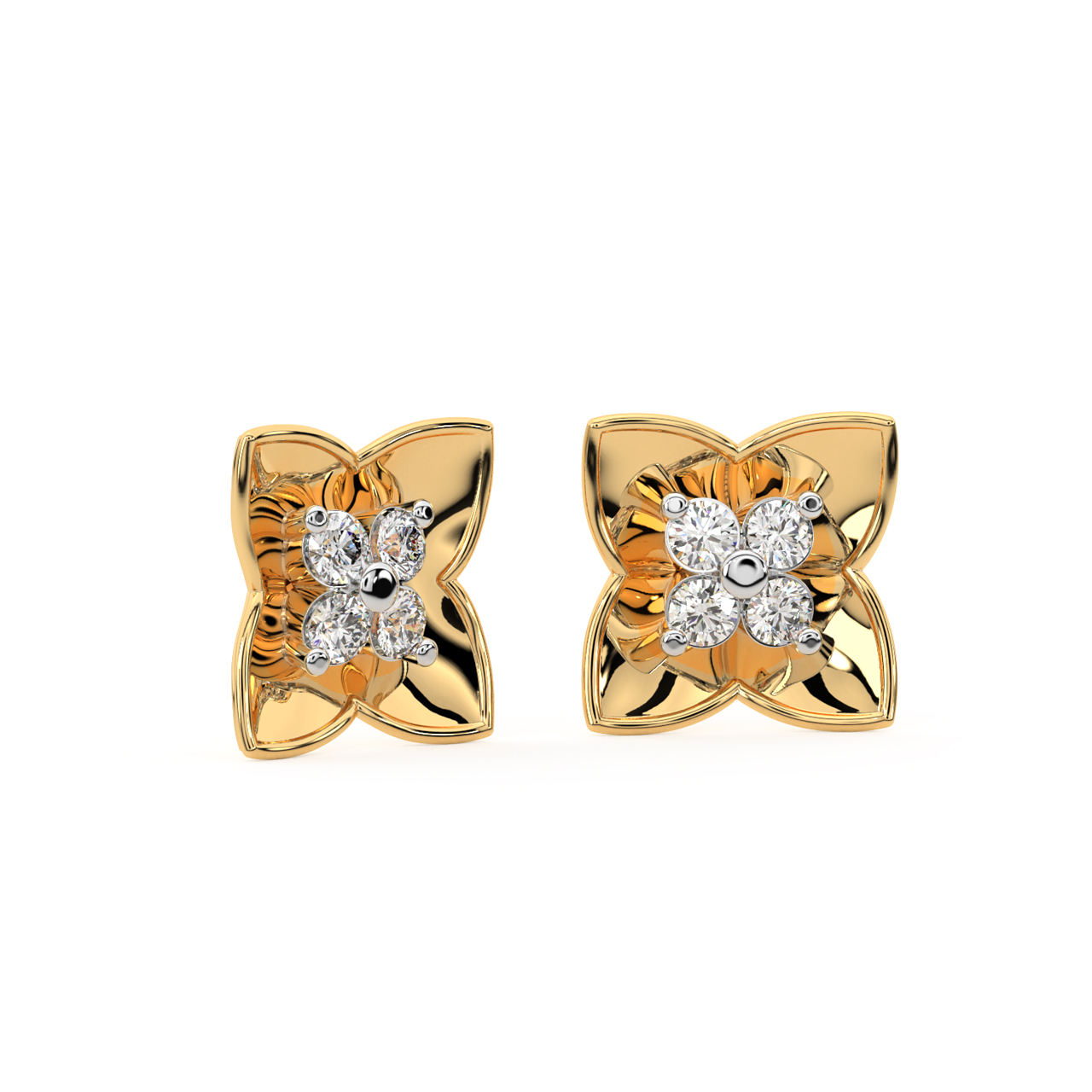 Bright Flower Diamond Stud Earrings