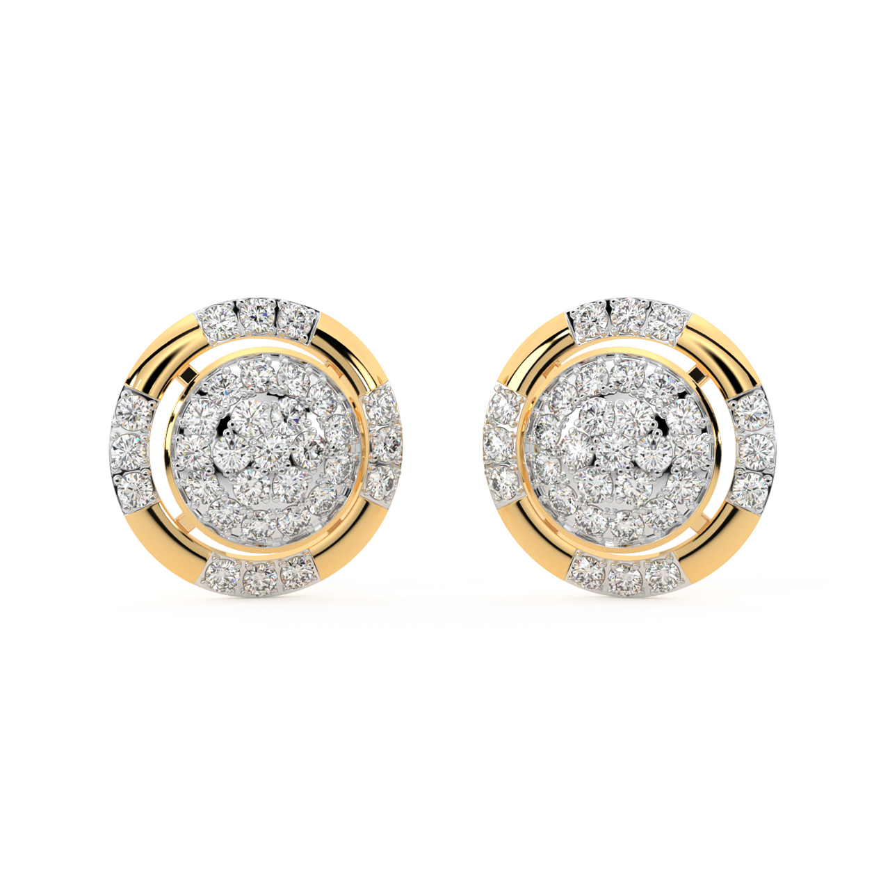 Gold Round Diamond Stud Earrings