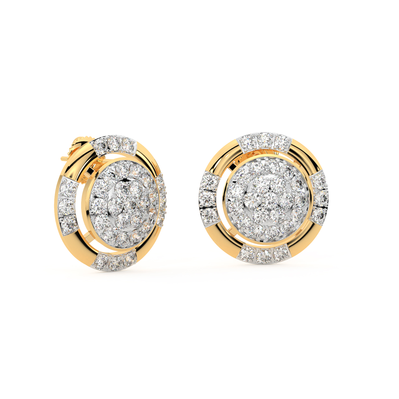 Gold Round Diamond Stud Earrings