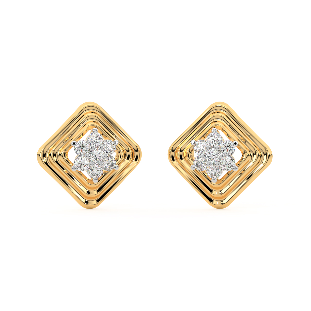 Gold Square Diamond Stud Earrings