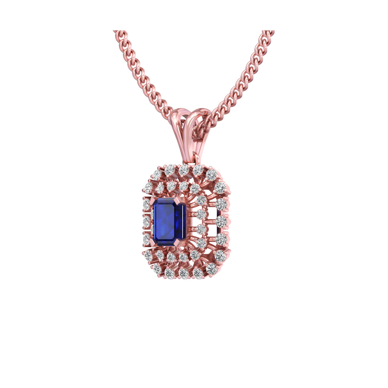 Lyla Square Blue Stone Rose Gold Diamond Pendant