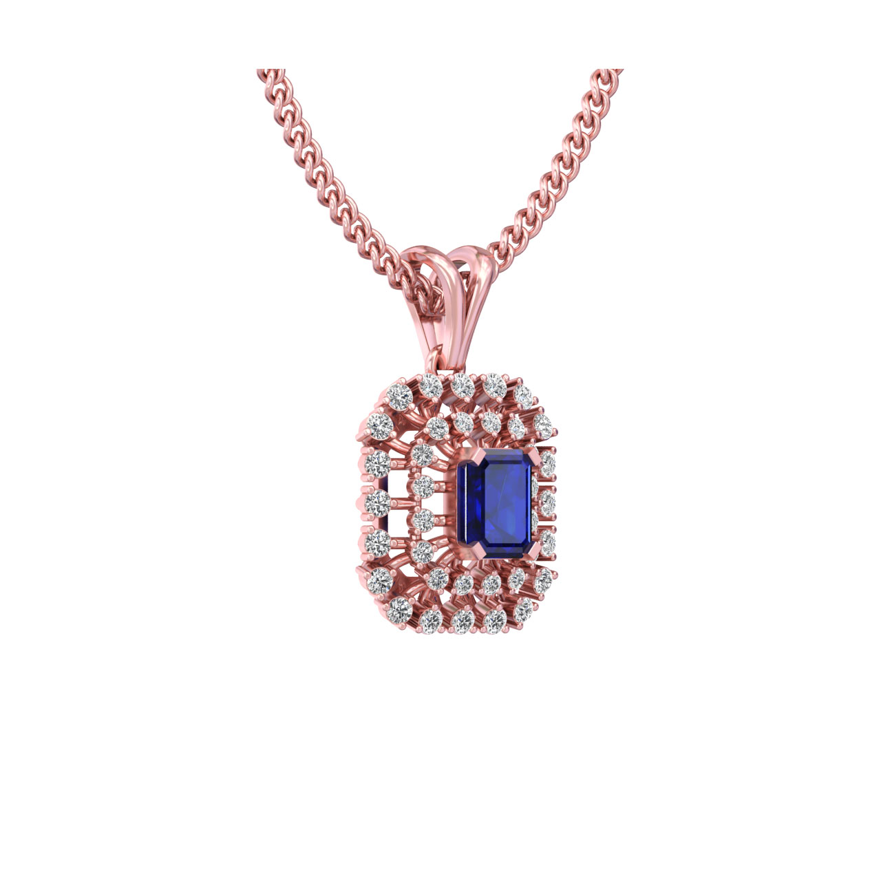 Lyla Square Blue Stone Rose Gold Diamond Pendant