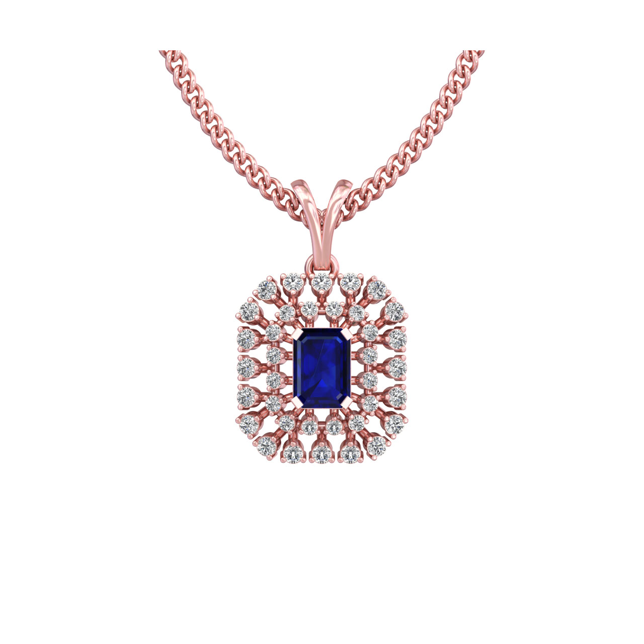 Lyla Square Blue Stone Rose Gold Diamond Pendant