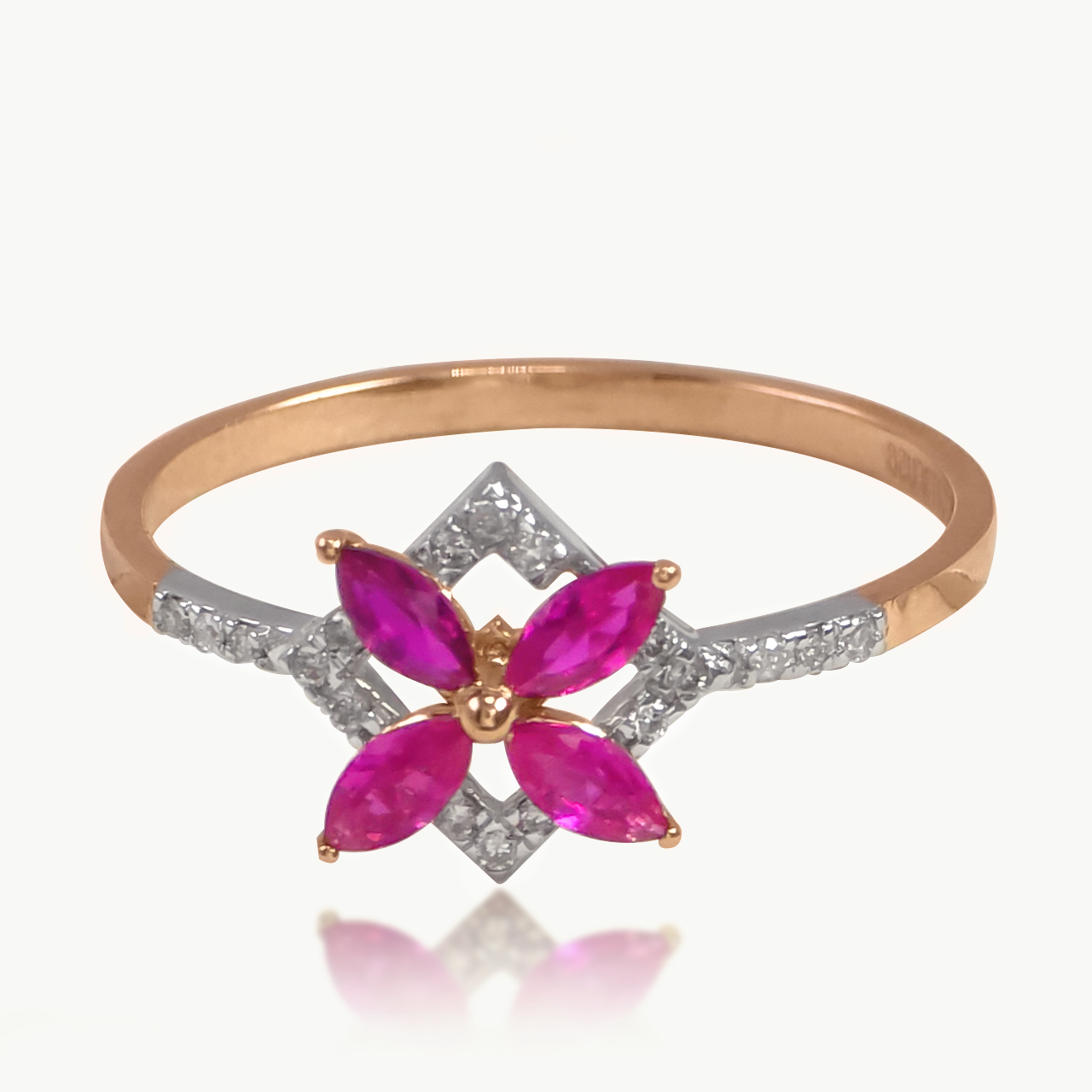 Red Diamond Floral Ring