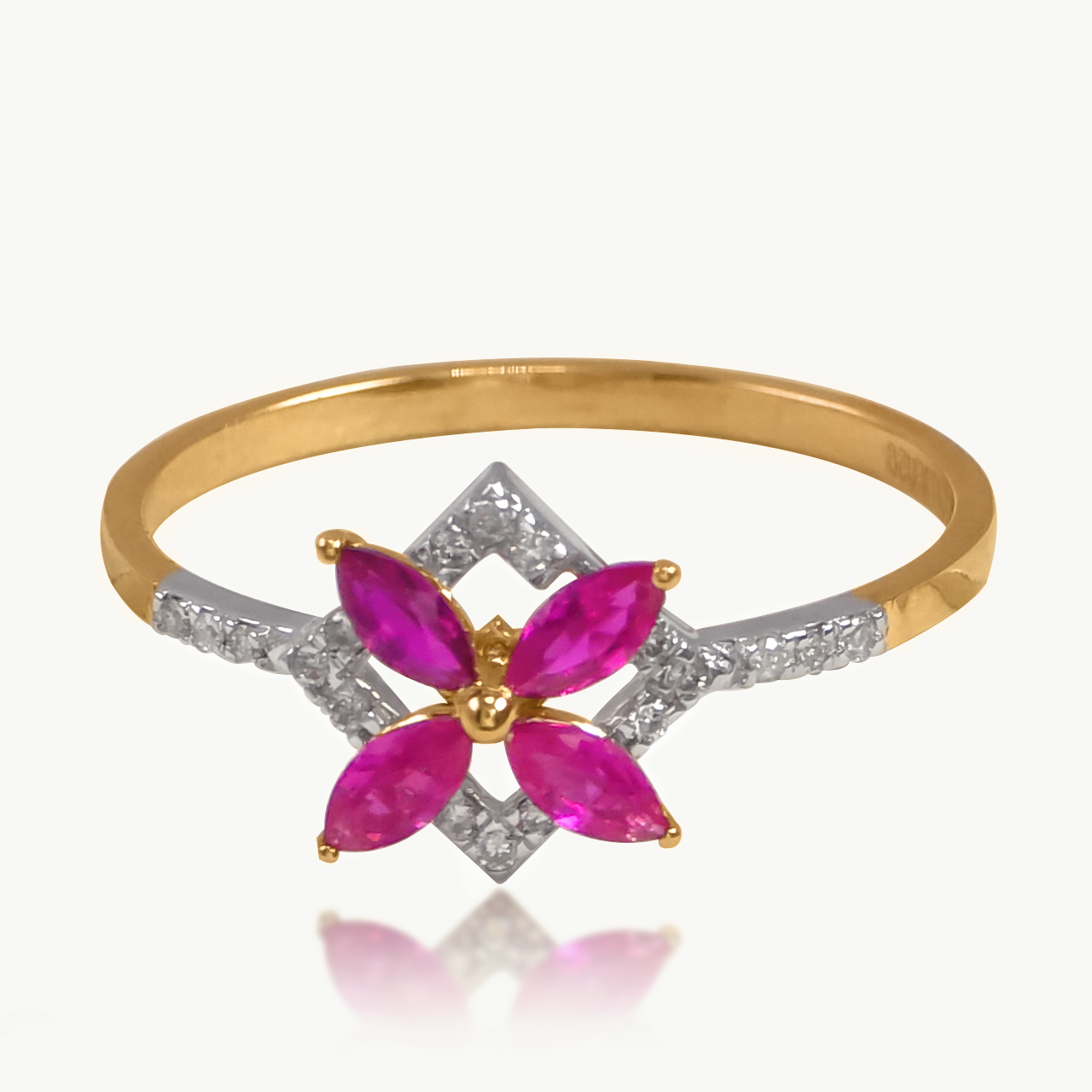 Red Diamond Floral Ring