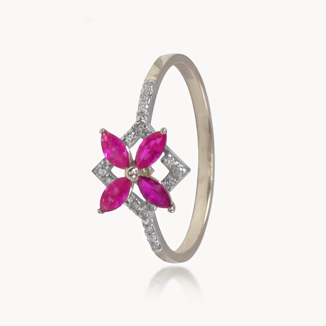 Red Diamond Floral Ring