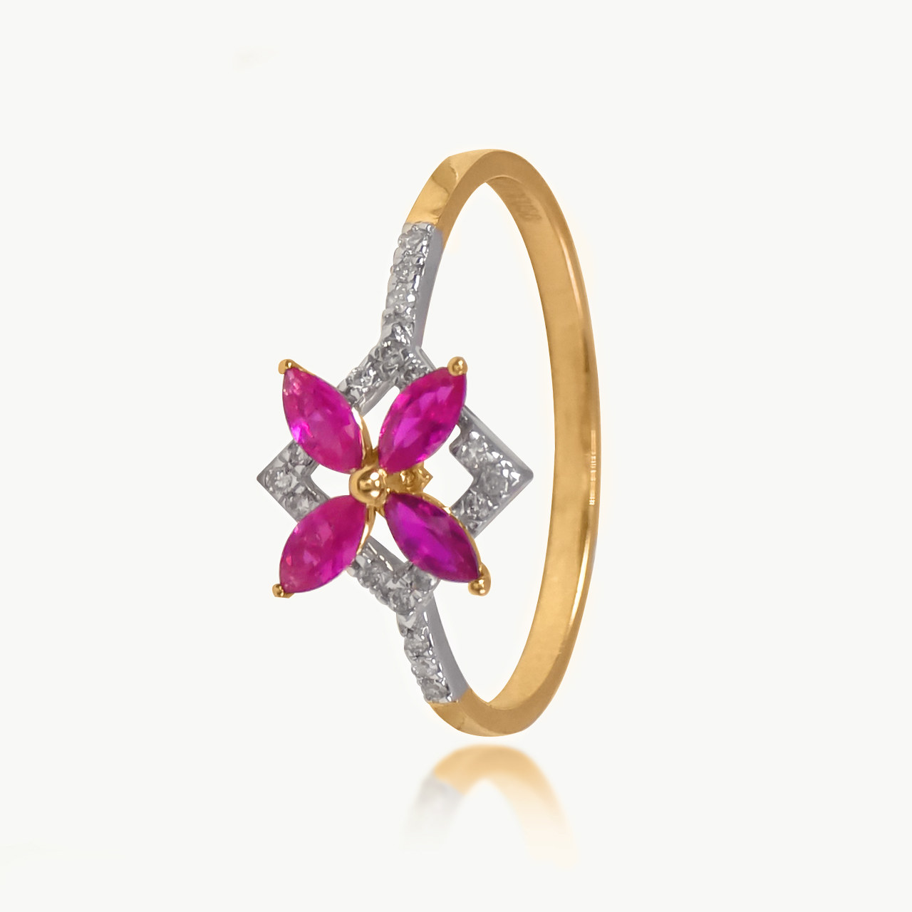 Red Diamond Floral Ring