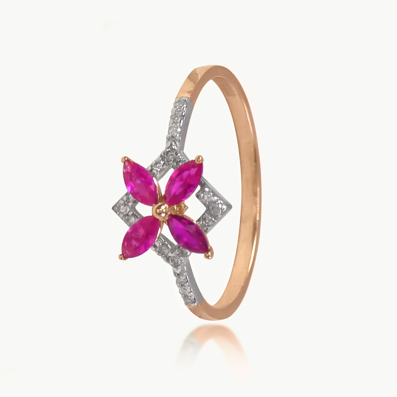Red Diamond Floral Ring