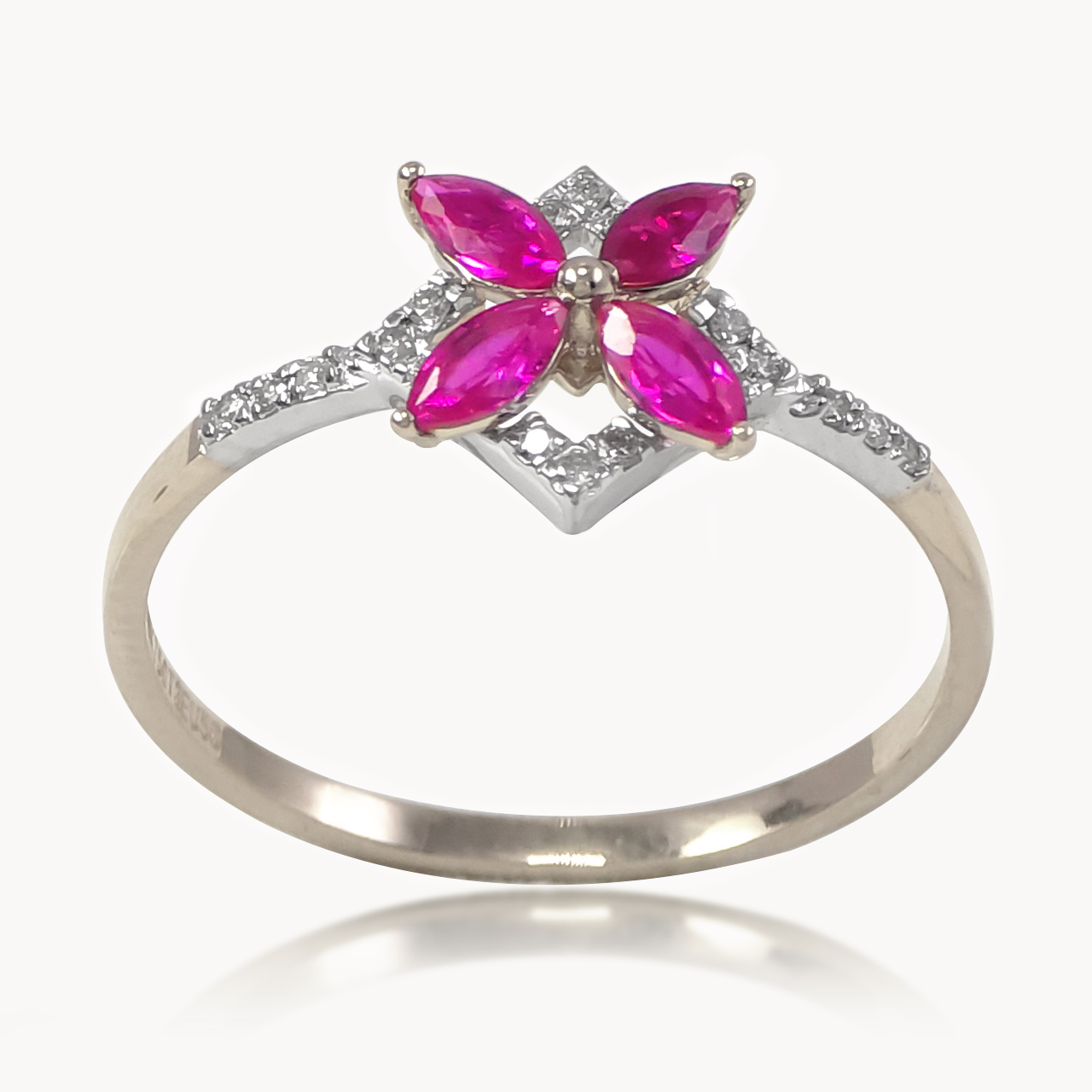 Red Diamond Floral Ring