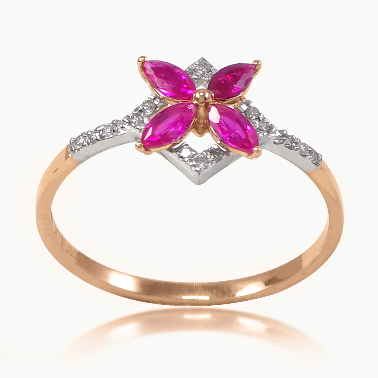 Red Diamond Floral Ring