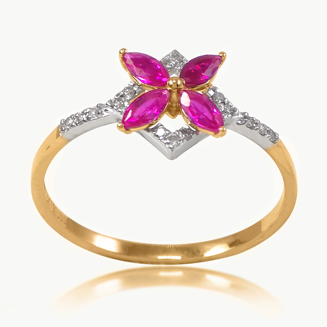Red Diamond Floral Ring