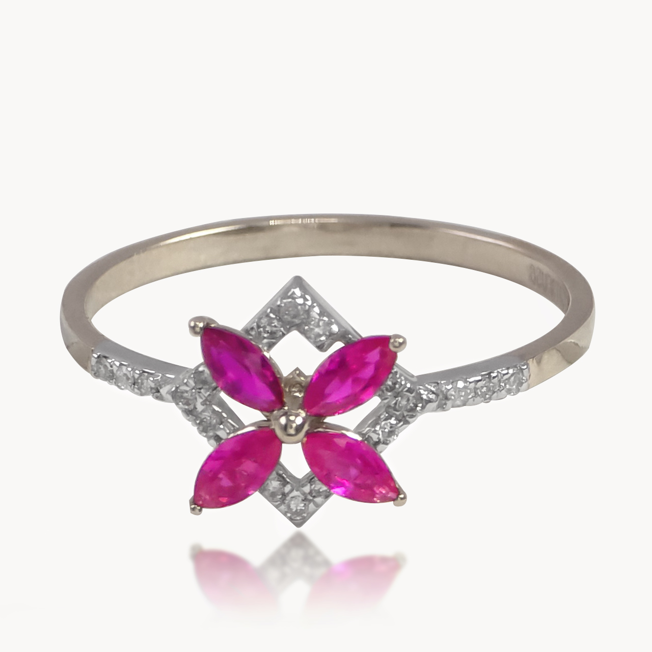 Red Diamond Floral Ring