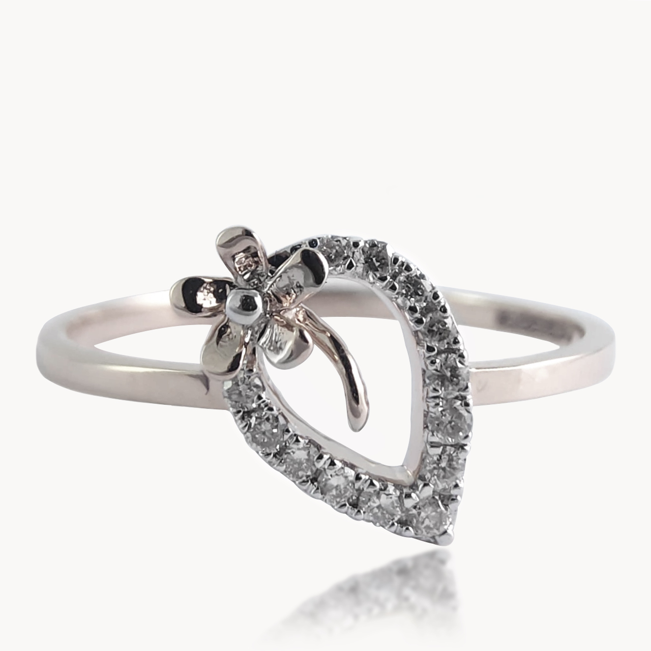 Ashmik Pear Design Diamond Flower Bow Ring