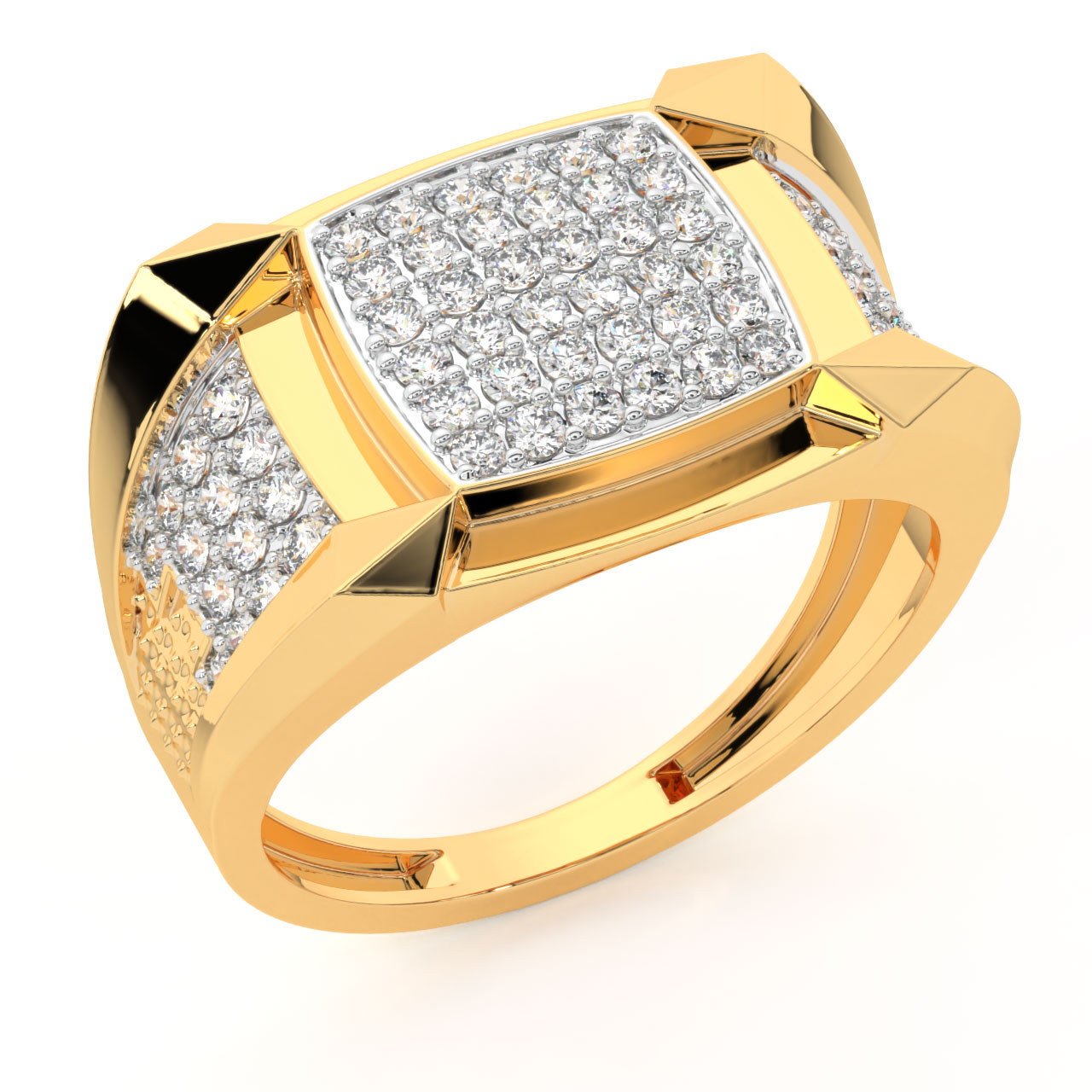 Men's .75ct Round Three Diamond 14k Yellow Gold Ring