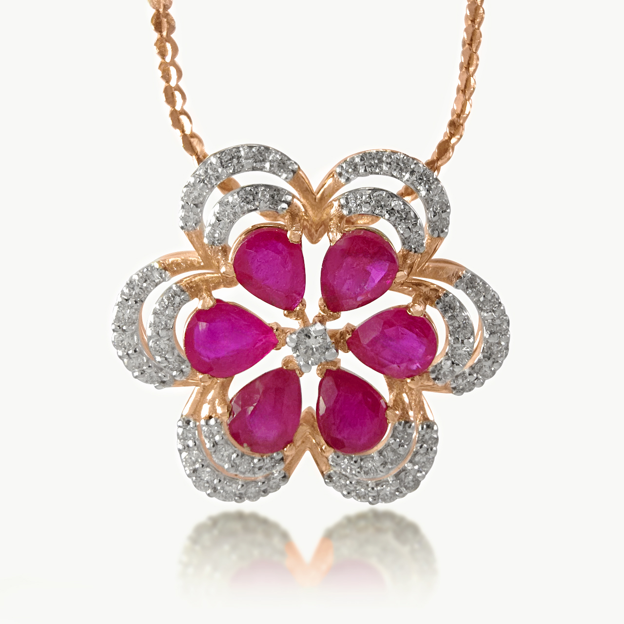 Ruby Studded Diamond Pendant