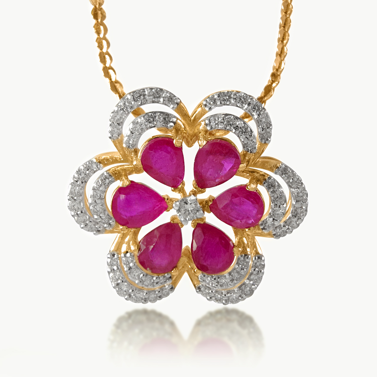 Ruby Studded Diamond Pendant