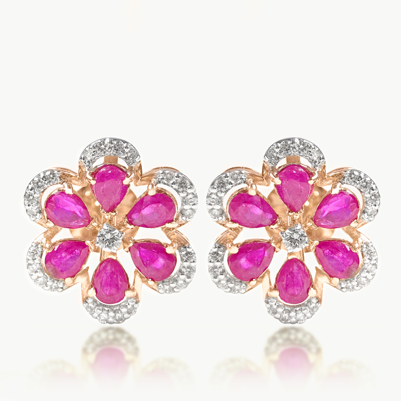 Ruby Studded Diamond Studs